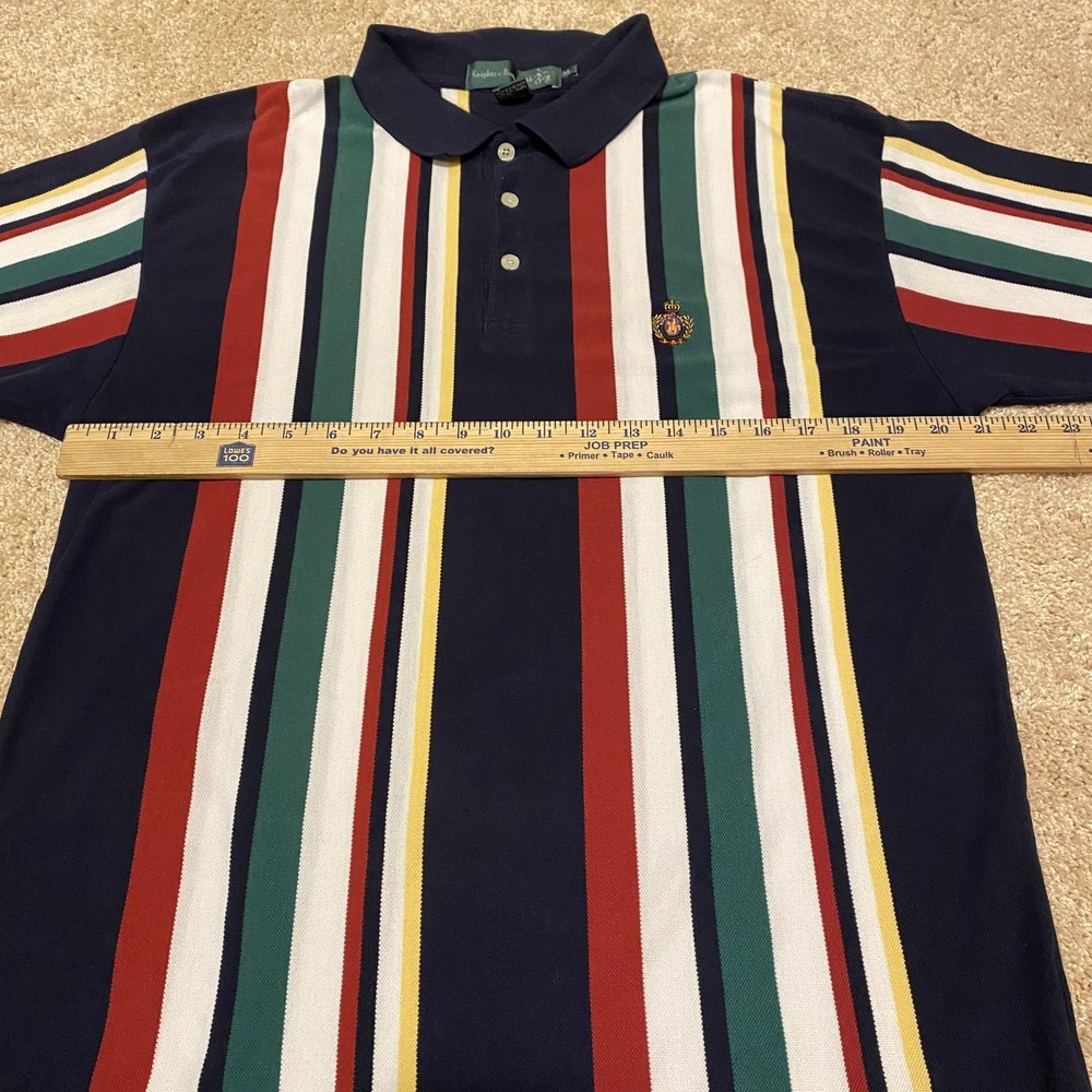 Vintage Knights of Round Table Polo Shirt Mens XL Multicolor Stripe Crest 90s - Picture 6 of 9